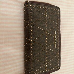 Michael Kors Brown Wallet with Gold Studs